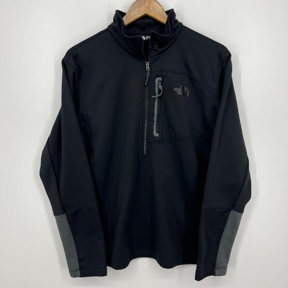 The North Face 1/2 Zip Pullover Sweatshirt Men's L Black Zip Pocket TNF Logo - Picture 1 of 10